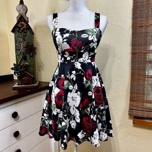 NWT! Rose print red black and white dress